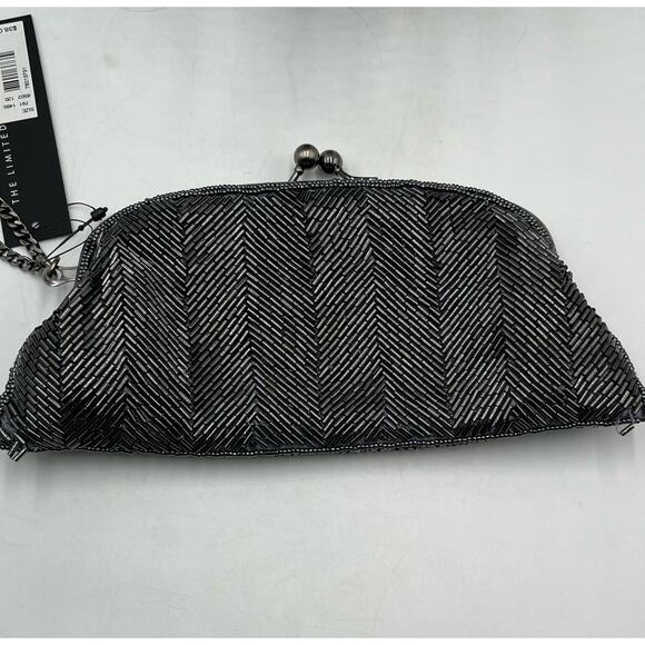 The Limited Handmade Black Silver Tone Kiss Lock Chevron Clutch Bag New - Picture 6 of 10
